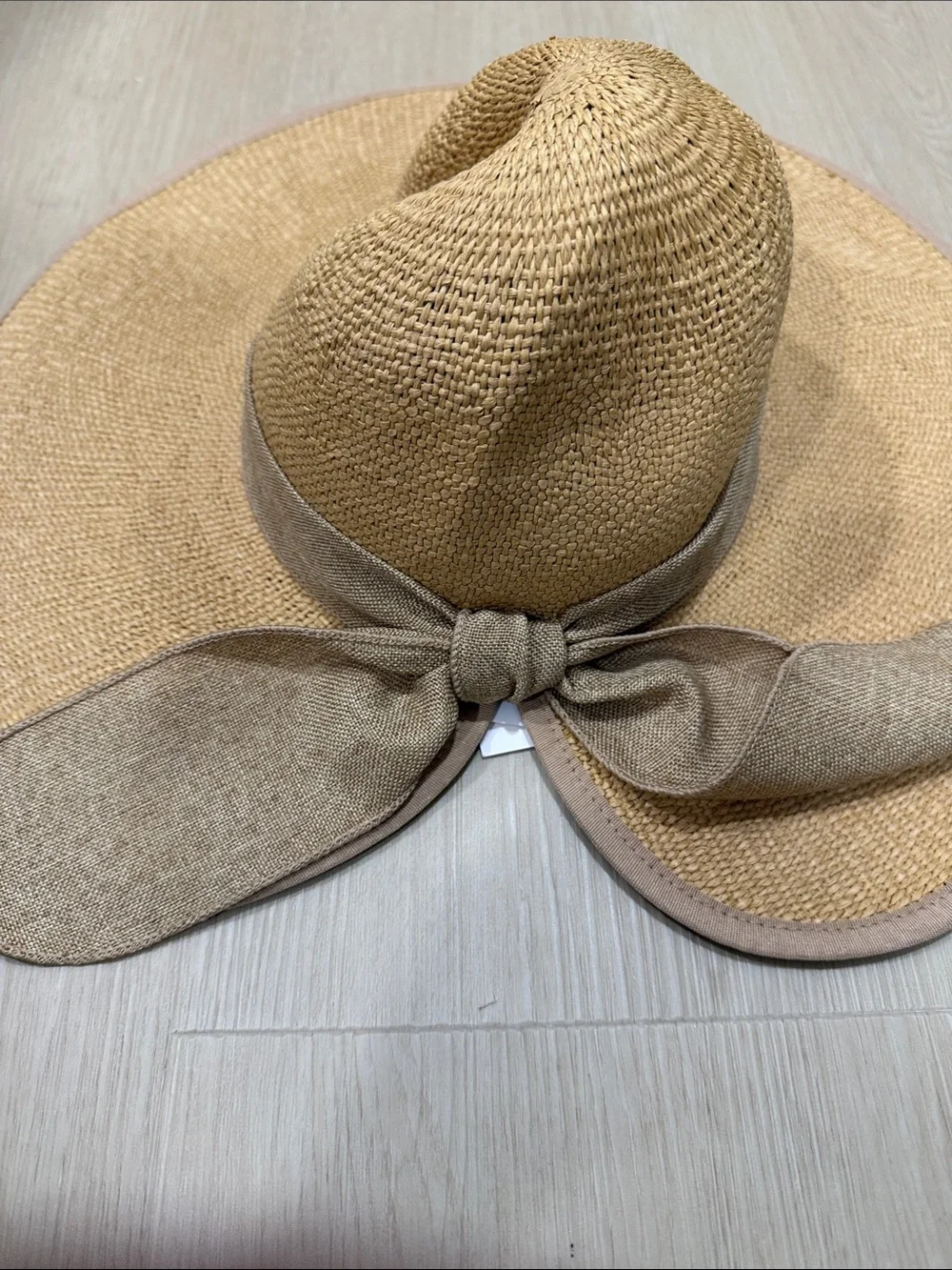LC Lauren Conrad Natural Straw Floppy Sun Hat with Linen-Tie Bow